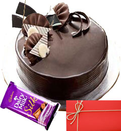 500gms Chocolate Truffles Cake with Dairy Milk - Silk and Greeting Card